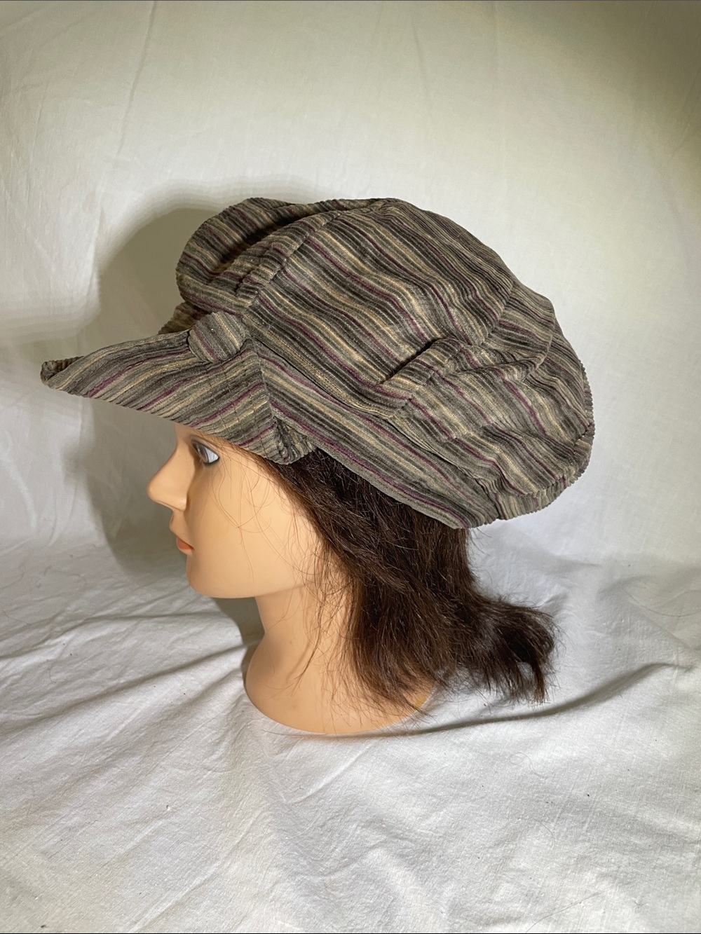 Striped Olive & Brown Newsboy Cap - Women's Hat